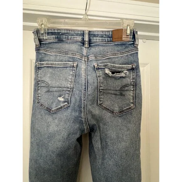American Eagle Women's Distressed Light Wash High Rise Stretch Jegging 4 X long - Picture 7 of 15